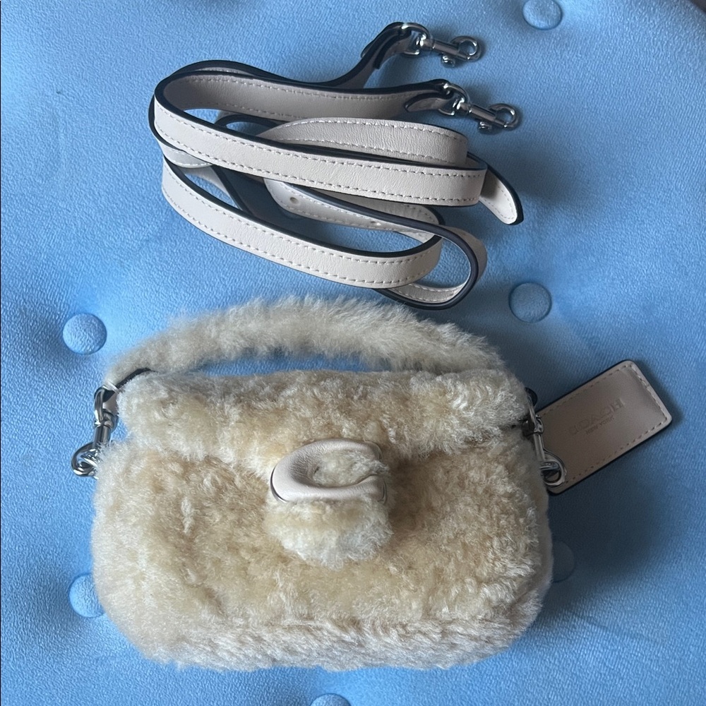 Coach Cream Shearling Mini Bag with Detachable Strap